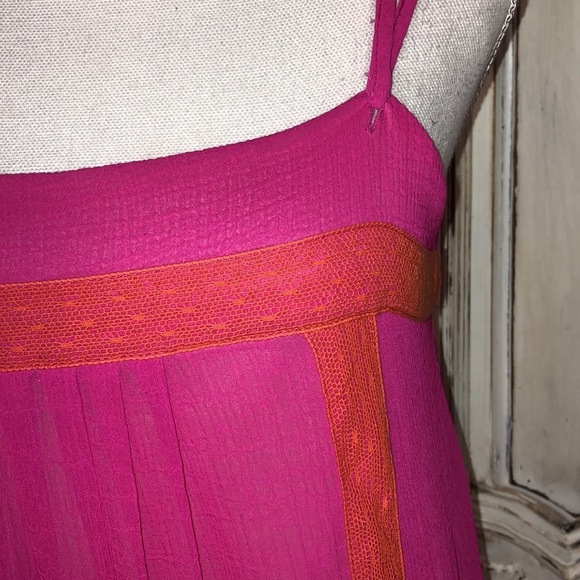 Rachel Rachel Roy Fuchsia With Orange Lace Accent Trim Spaghetti Strap Dress - Picture 5 of 11